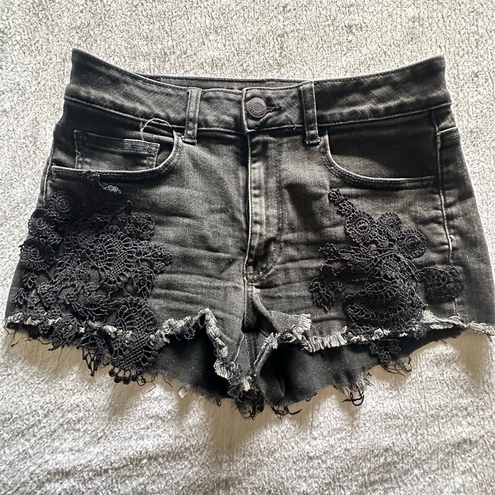 American Eagle Outfitters Black Jean Shorts with Lace